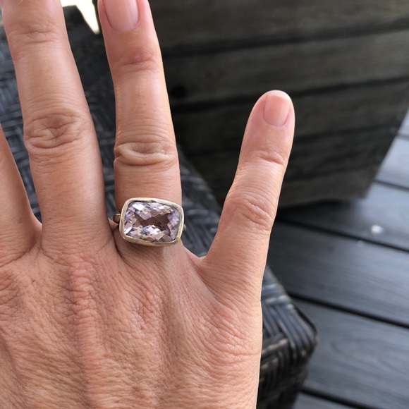 Pink Amethyst Hammered Sterling Silver Ring - Picture 2 of 5